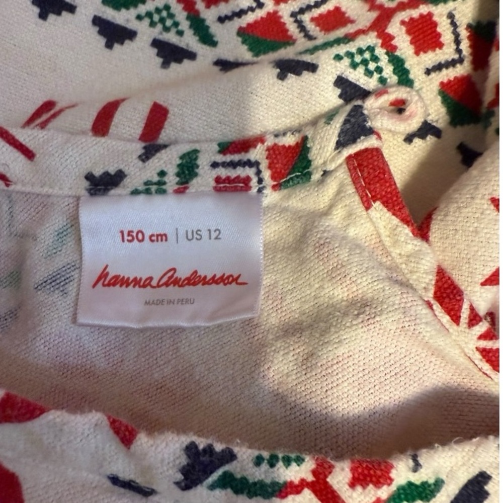 Hanna Andersson Girls Holiday Fair Isle Sweater Dress Red Green Reindeer Sz 12 - Picture 3 of 5